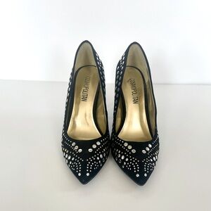 Cosmopolitan heel. Size 7 1/2. Black faux suede.